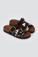 ATENEO - Animal Print Sandals Buckle Strap - Black Cow Pony