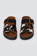 ATENEO - Animal Print Sandals Buckle Strap - Black Cow Pony