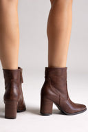 Ankle Boots Block Heel - Brown Matte - thefashionproject.gr - Sixth Sens