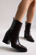 Ankle Boots Block Heel IRIS - Brown Croc - thefashionproject.gr - IRIS