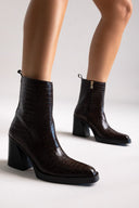 Ankle Boots Block Heel IRIS - Brown Croc - thefashionproject.gr - IRIS
