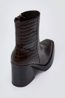 Ankle Boots Block Heel IRIS - Brown Croc - thefashionproject.gr - IRIS