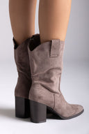Ankle Boots Block Heel - Taupe Suede - thefashionproject.gr - Sixth Sens