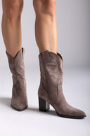 Ankle Boots Block Heel - Taupe Suede - thefashionproject.gr - Sixth Sens