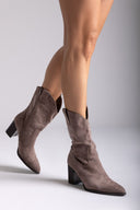 Ankle Boots Block Heel - Taupe Suede - thefashionproject.gr - Sixth Sens