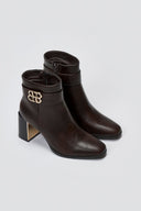 Ankle Boots High Block Heel - Dark Brown Matte - thefashionproject.gr - Ideal shoes