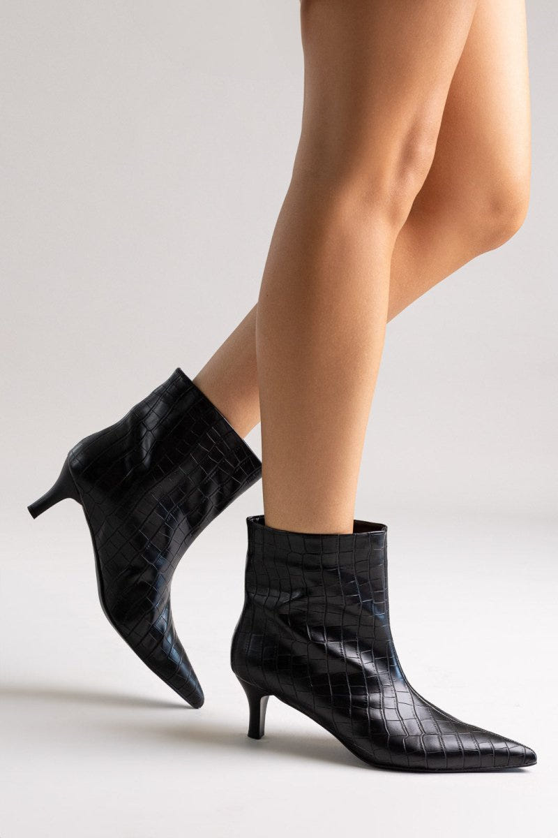 Ankle Boots Kitten Heel TFP - Black Croc - thefashionproject.gr - TFP
