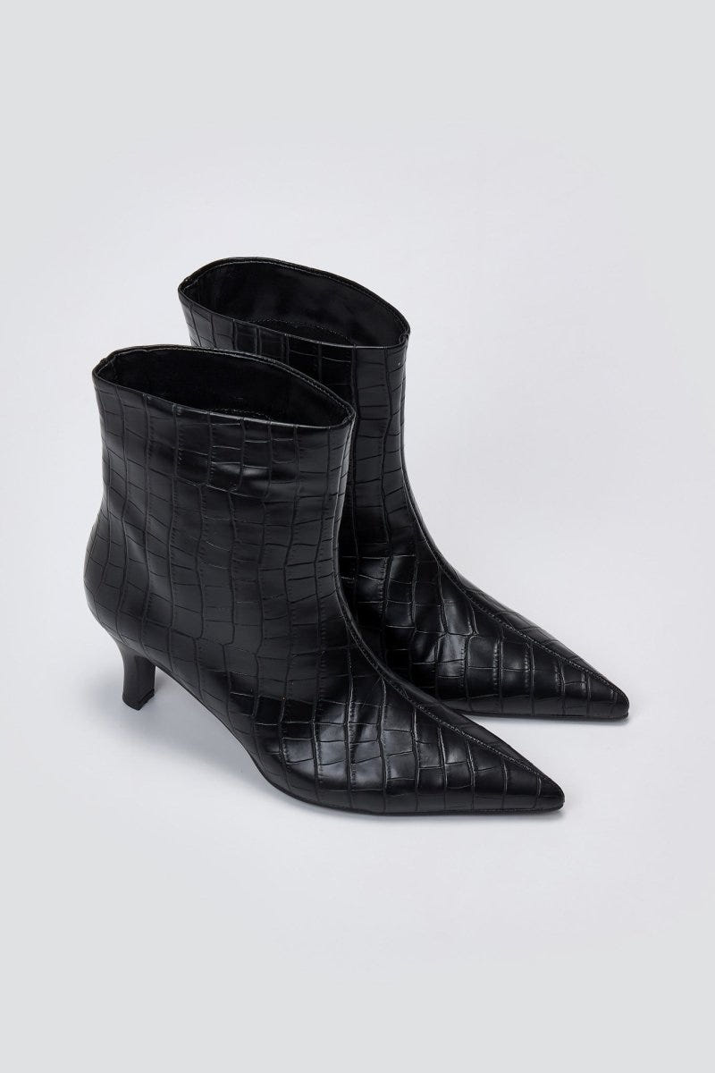 Ankle Boots Kitten Heel TFP - Black Croc - thefashionproject.gr - TFP