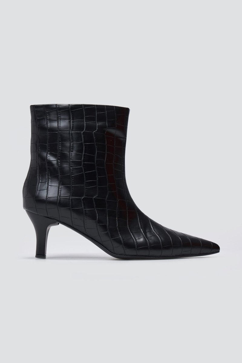 Ankle Boots Kitten Heel TFP - Black Croc - thefashionproject.gr - TFP