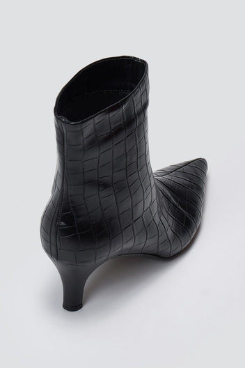 Ankle Boots Kitten Heel TFP - Black Croc - thefashionproject.gr - TFP