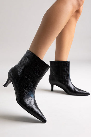 Ankle Boots Kitten Heel TFP - Black Croc - thefashionproject.gr - TFP