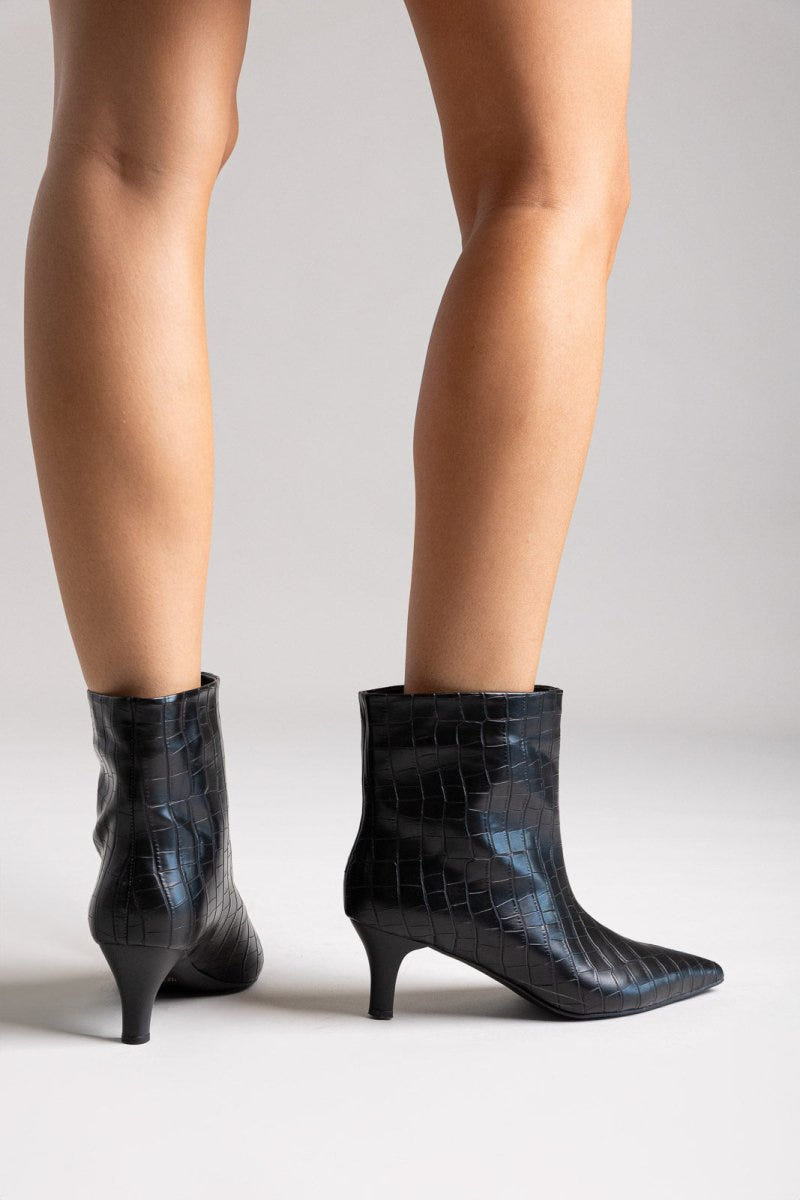 Ankle Boots Kitten Heel TFP - Black Croc - thefashionproject.gr - TFP