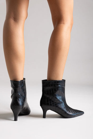 Ankle Boots Kitten Heel TFP - Black Croc - thefashionproject.gr - TFP