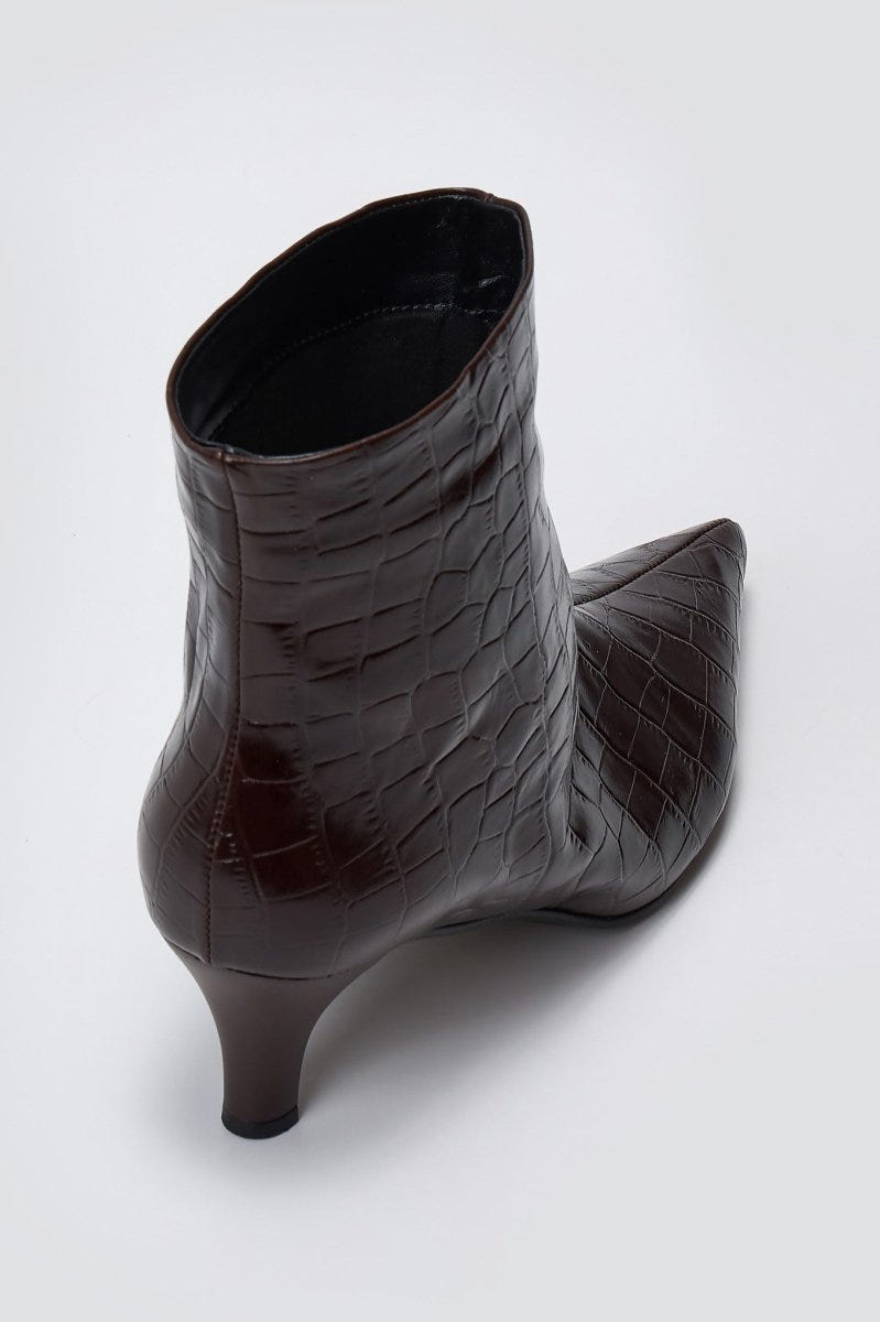 Ankle Boots Kitten Heel TFP - Brown Croc - thefashionproject.gr - TFP
