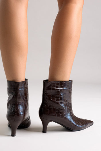 Ankle Boots Kitten Heel TFP - Brown Croc - thefashionproject.gr - TFP
