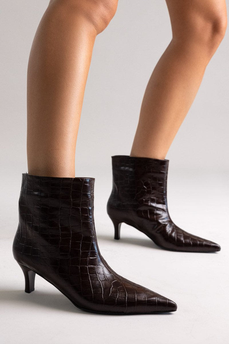 Ankle Boots Kitten Heel TFP - Brown Croc - thefashionproject.gr - TFP