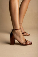 TFP - Ankle Strap Block Heel Sandals - Satin Copper