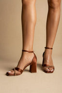 TFP - Ankle Strap Block Heel Sandals - Satin Copper