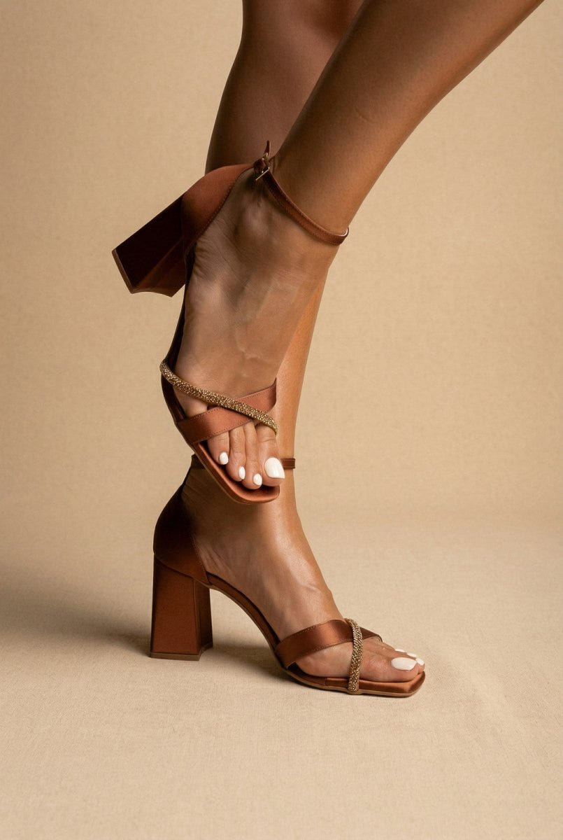 TFP - Ankle Strap Block Heel Sandals - Satin Copper