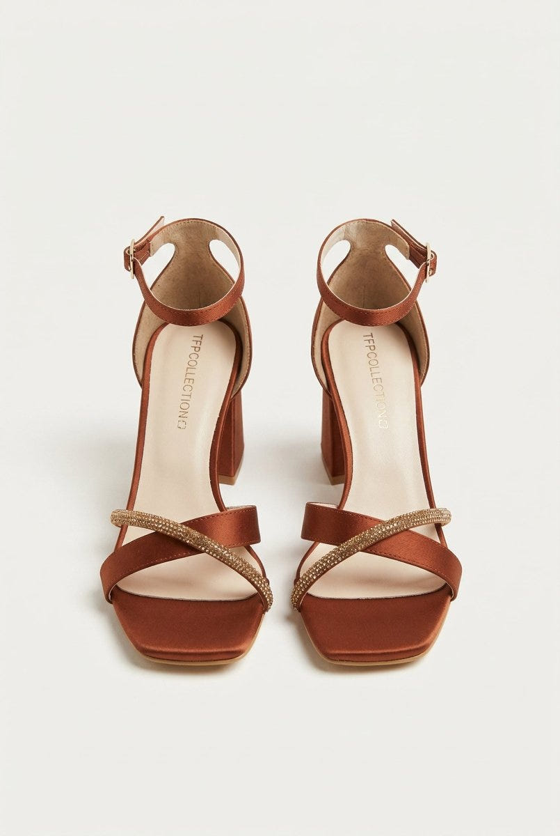 TFP - Ankle Strap Block Heel Sandals - Satin Copper