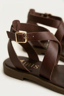 IRIS - Ankle Strap Sandals Buckle Closure - Dark Brown Matte