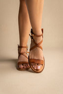 IRIS - Ankle Strap Sandals Double Buckle - Tan Matte