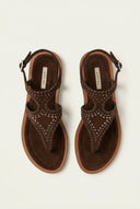CORINA - Ankle Strap Sandals with Studs - Brown Suede