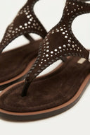 CORINA - Ankle Strap Sandals with Studs - Brown Suede