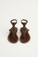CORINA - Ankle Strap Sandals with Studs - Brown Suede