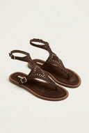 CORINA - Ankle Strap Sandals with Studs - Brown Suede