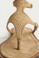 CORINA - Ankle Strap Sandals with Studs - Camel Suede