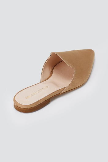 TFP - Asymmetric Pointed Flat Mules - Biscuit Suede