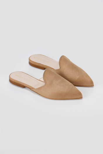 TFP - Asymmetric Pointed Flat Mules - Biscuit Suede