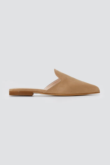TFP - Asymmetric Pointed Flat Mules - Biscuit Suede