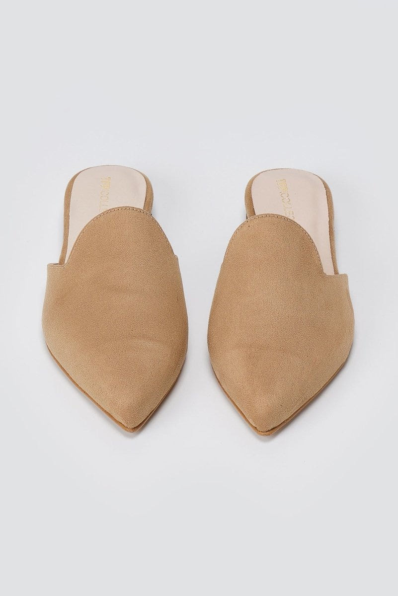 TFP - Asymmetric Pointed Flat Mules - Biscuit Suede
