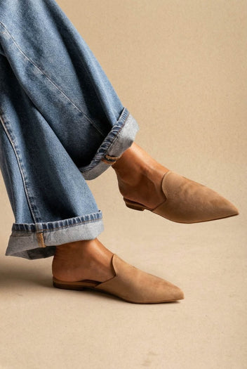 TFP - Asymmetric Pointed Flat Mules - Biscuit Suede