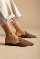 TFP - Asymmetric Pointed Flat Mules - Brown Suede