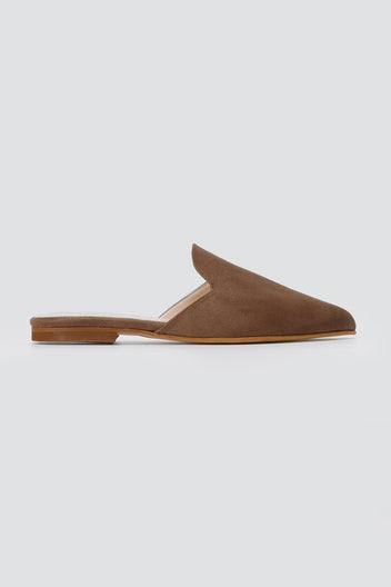 TFP - Asymmetric Pointed Flat Mules - Brown Suede
