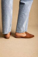 TFP - Asymmetric Pointed Flat Mules - Tan Suede