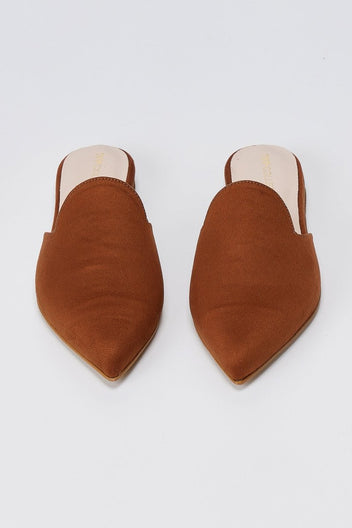 TFP - Asymmetric Pointed Flat Mules - Tan Suede