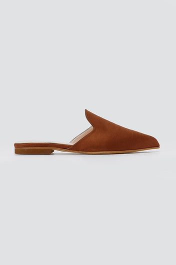 TFP - Asymmetric Pointed Flat Mules - Tan Suede