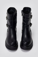 Biker Ankle Boots Buckle Detail - Black Matte - thefashionproject.gr - Martin Pescatore