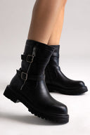 Biker Ankle Boots Buckle Detail - Black Matte - thefashionproject.gr - Martin Pescatore