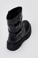 Biker Ankle Boots Buckle Detail - Black Matte - thefashionproject.gr - Martin Pescatore