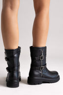 Biker Ankle Boots Buckle Detail - Black Matte - thefashionproject.gr - Martin Pescatore