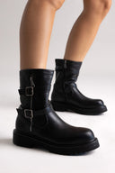 Biker Ankle Boots Buckle Detail - Black Matte - thefashionproject.gr - Martin Pescatore