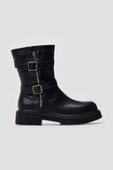 Biker Ankle Boots Buckle Detail - Black Matte - thefashionproject.gr - Martin Pescatore