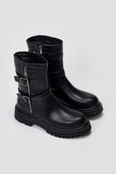 Biker Ankle Boots Buckle Detail - Black Matte - thefashionproject.gr - Martin Pescatore