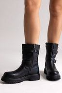 Biker Ankle Boots Buckle Detail - Black Matte - thefashionproject.gr - Martin Pescatore