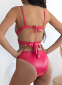 Bikini Set lurex με ψηλόμεσο slip - Φούξια - thefashionproject.gr - Modern ocean